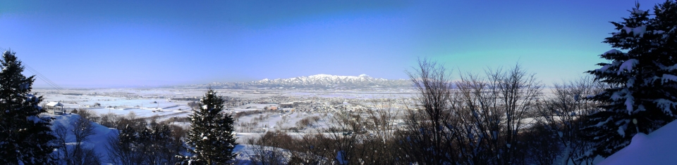 雪に覆われた町の全景写真